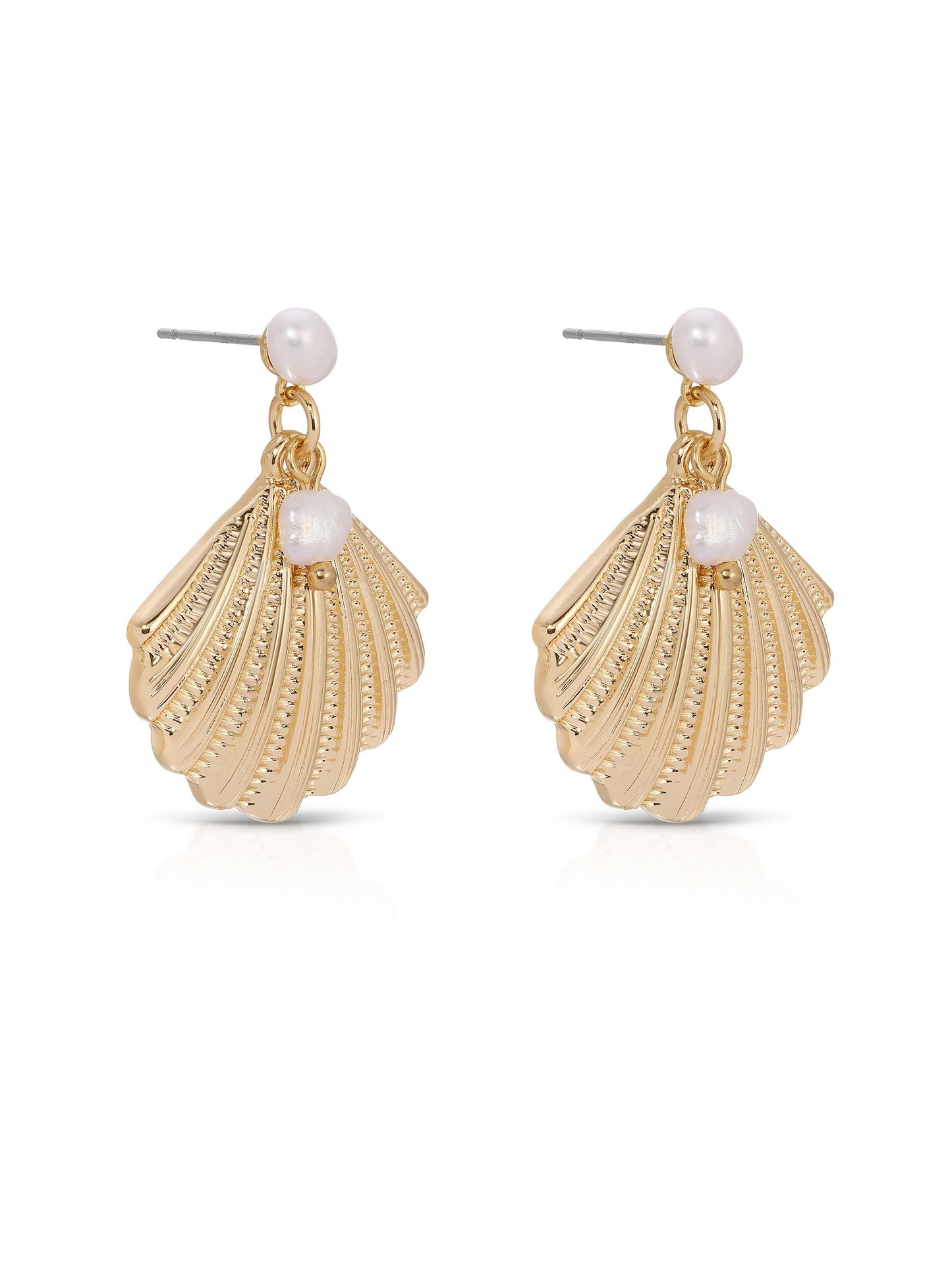 Scallop Shell and Pearl Earrings side view
