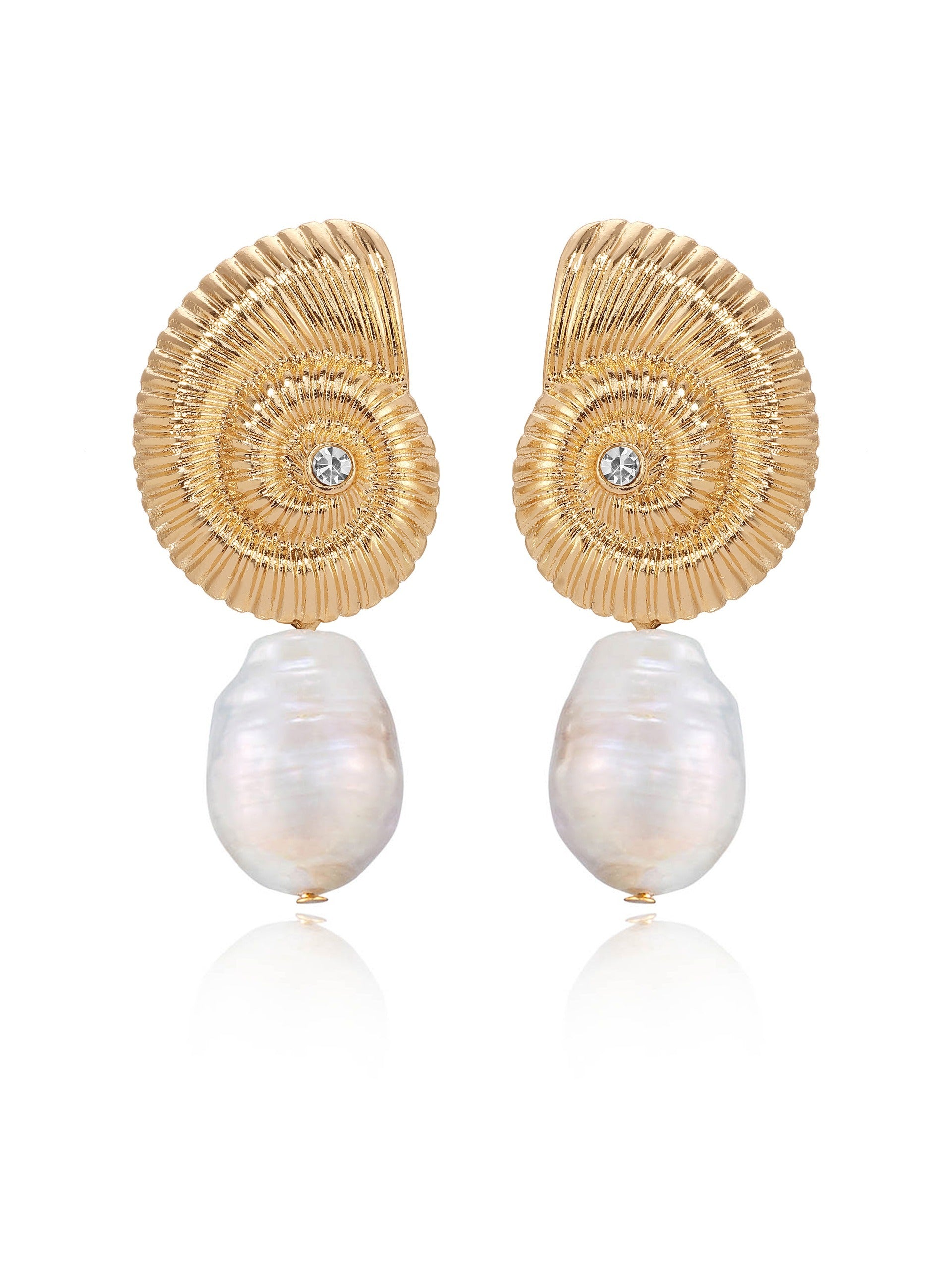 Nautilus Shell Freshwater Pearl Dangle Earrings