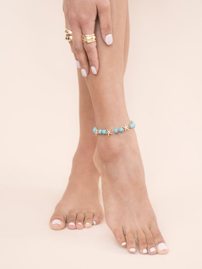 Starfish and Turquoise Beaded Anklet on model 2