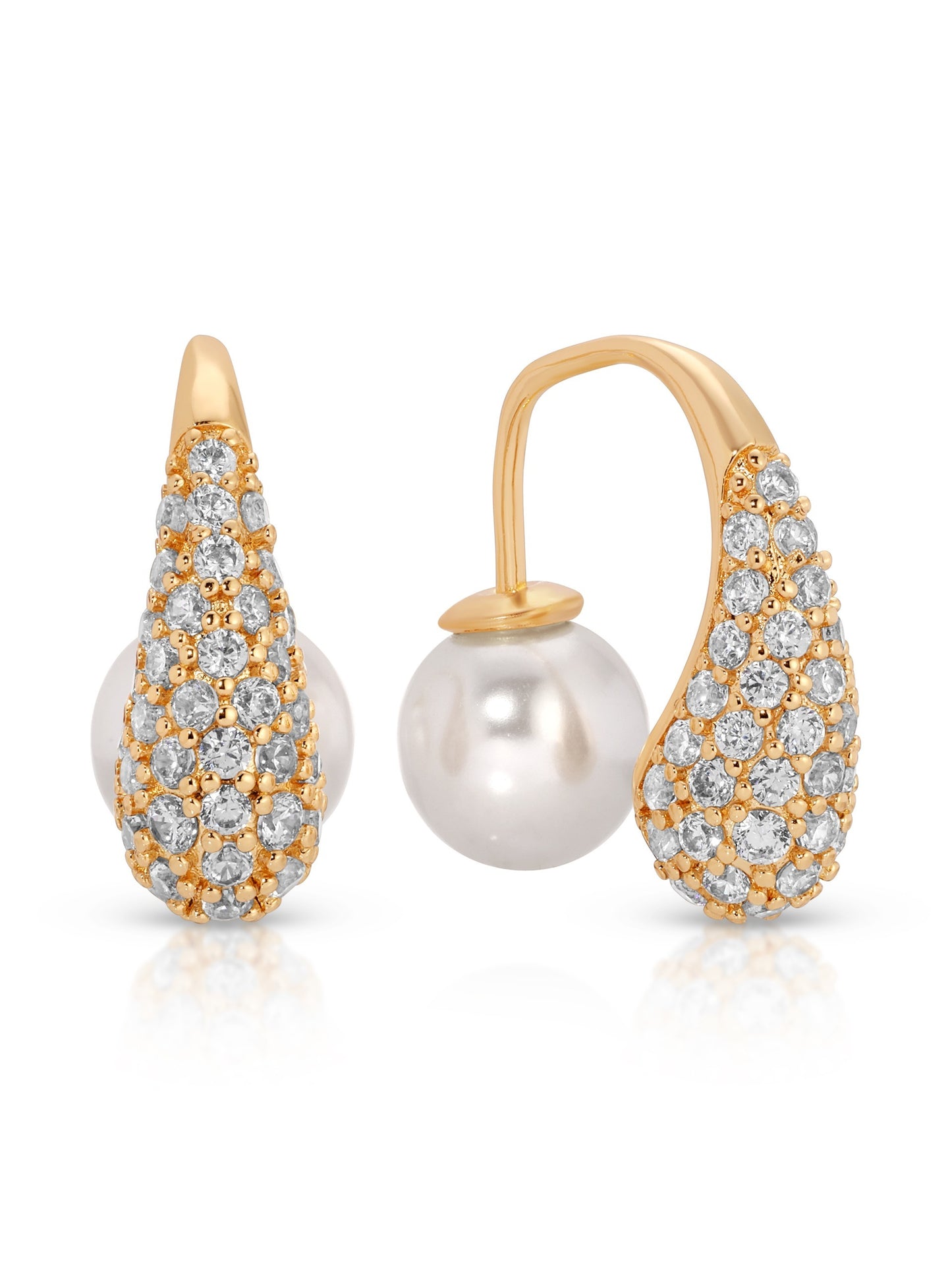 Hooked Pavé and Pearl Earrings