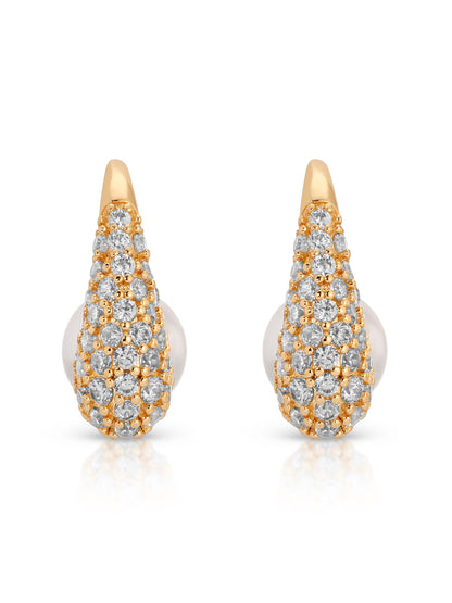 Hooked Pavé and Pearl Earrings full