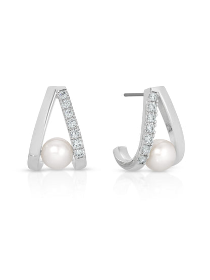 Pavé and Pearl Earrings in rhodium side views