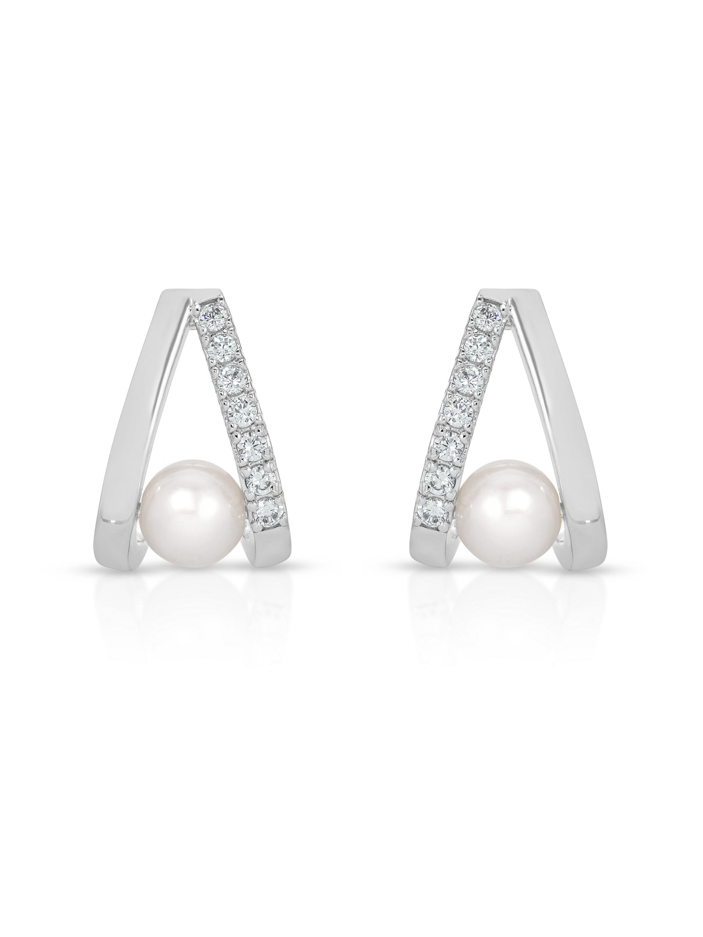 Pavé and Pearl Earrings in rhodium