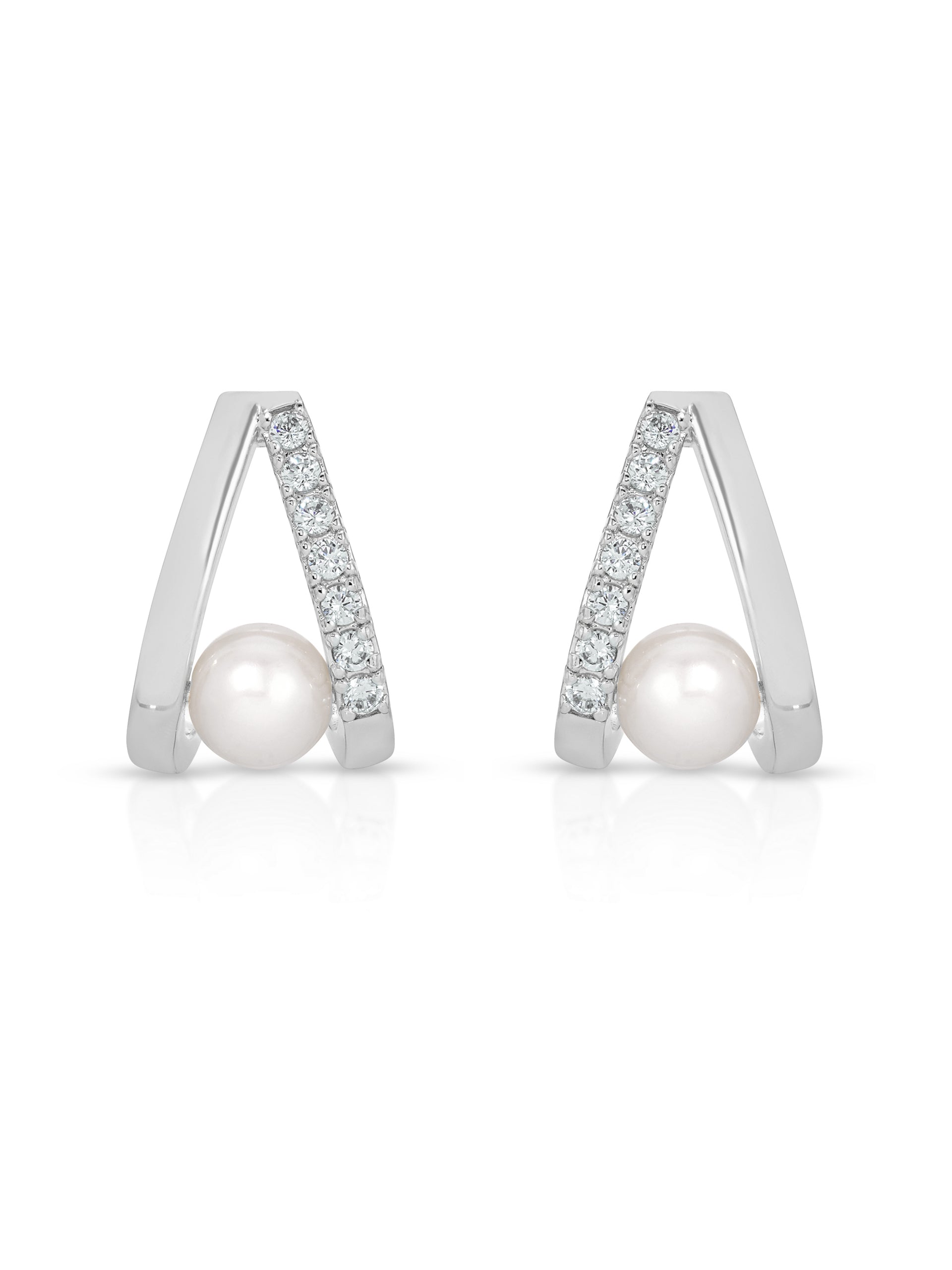 Pavé and Pearl Earrings in rhodium