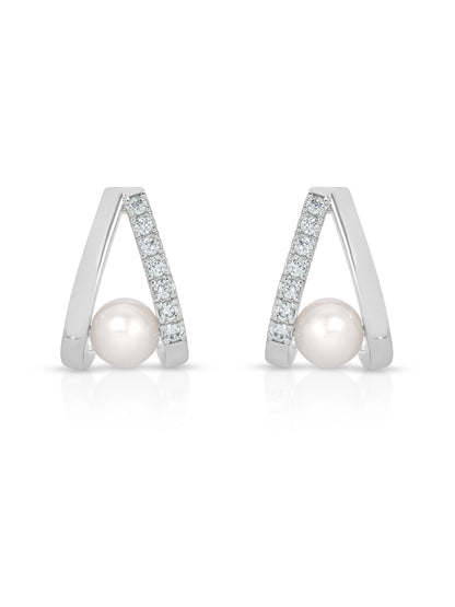 Pavé and Pearl Earrings in rhodium