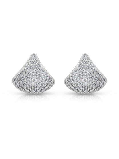 Pavé Encrusted Huggie Hoops in rhodium