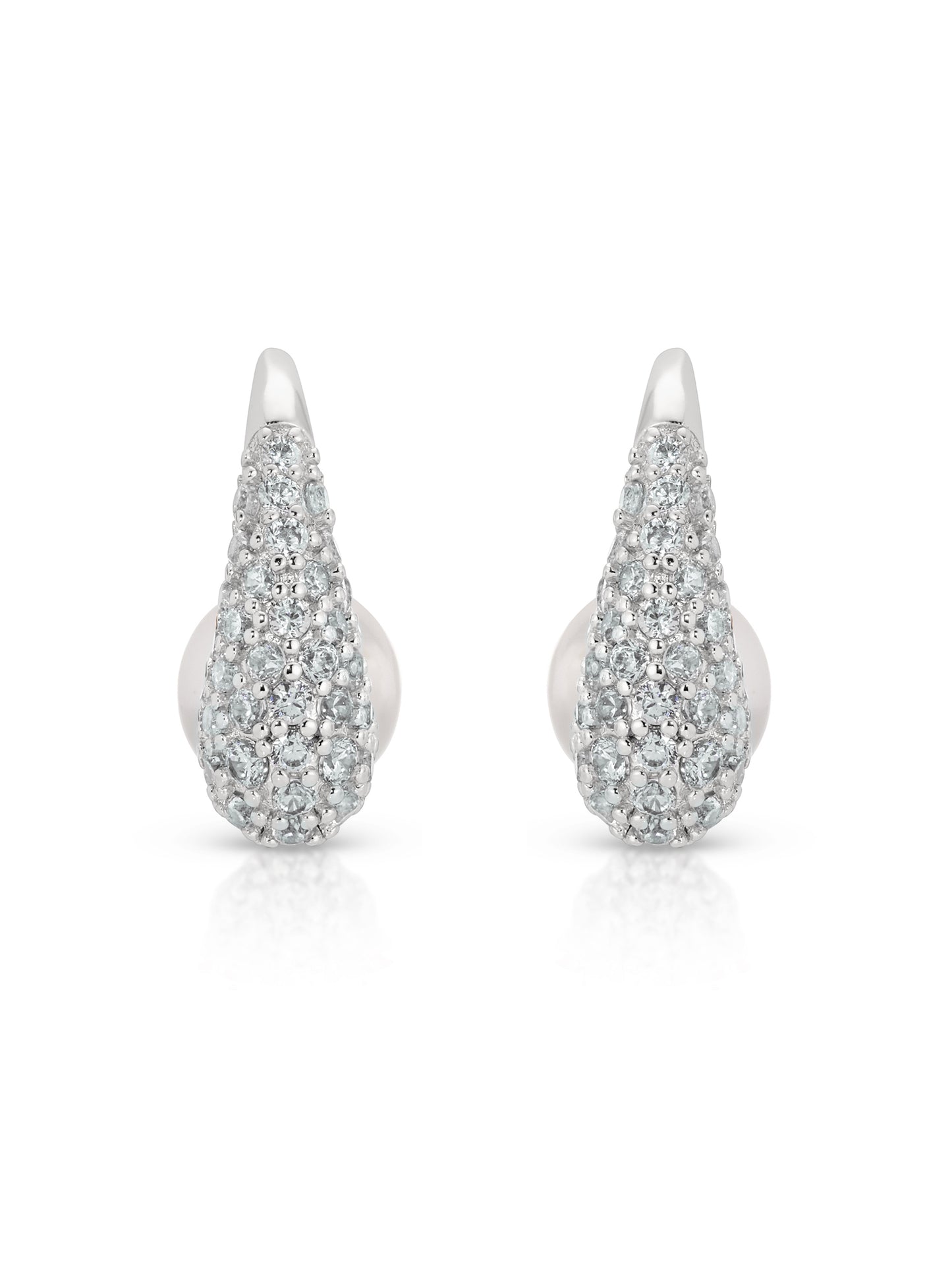 Hooked Pavé and Pearl Earrings in rhodium