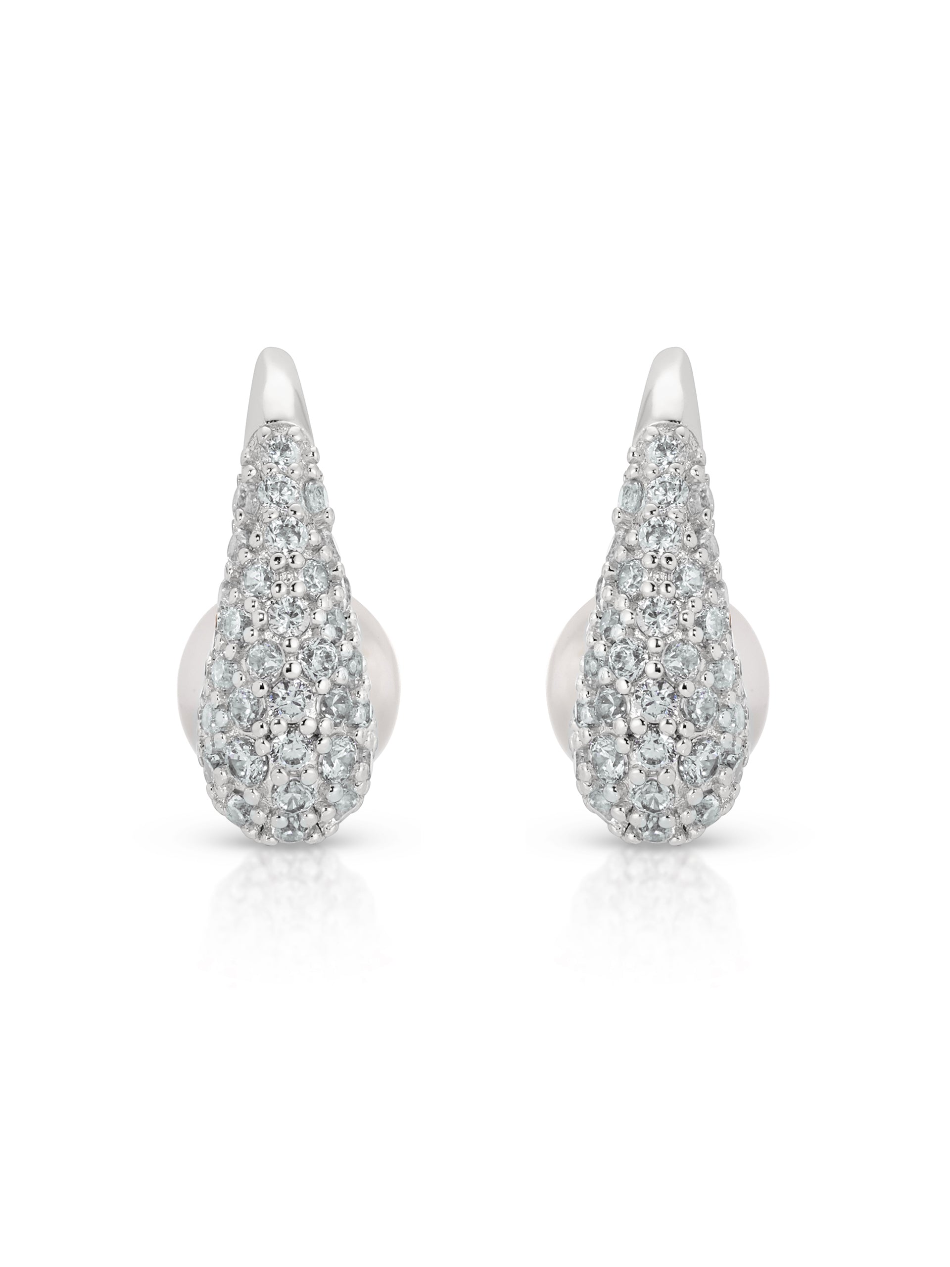 Hooked Pavé and Pearl Earrings in rhodium