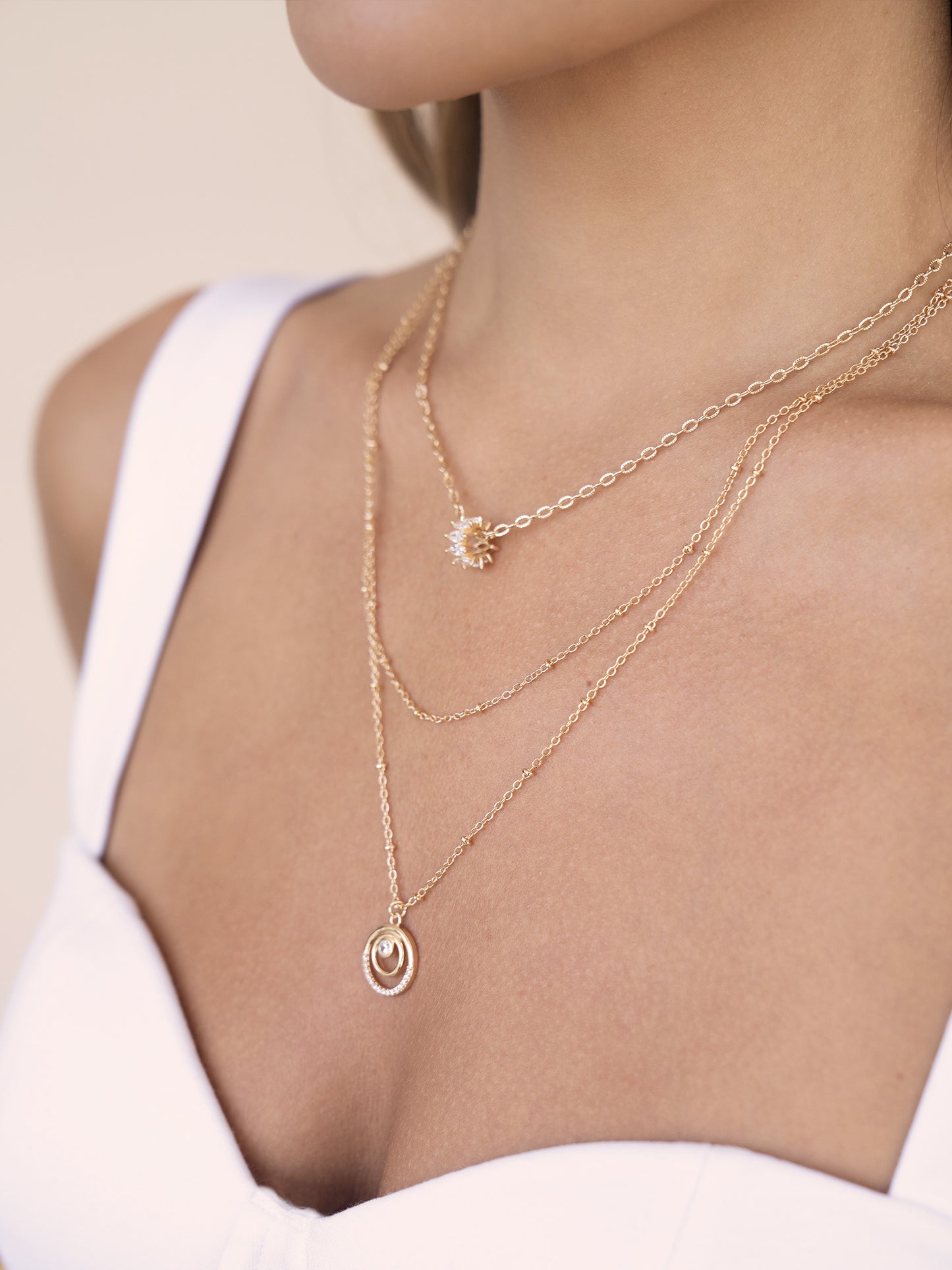 Circles of Crystal Dainty Layered Necklace Set