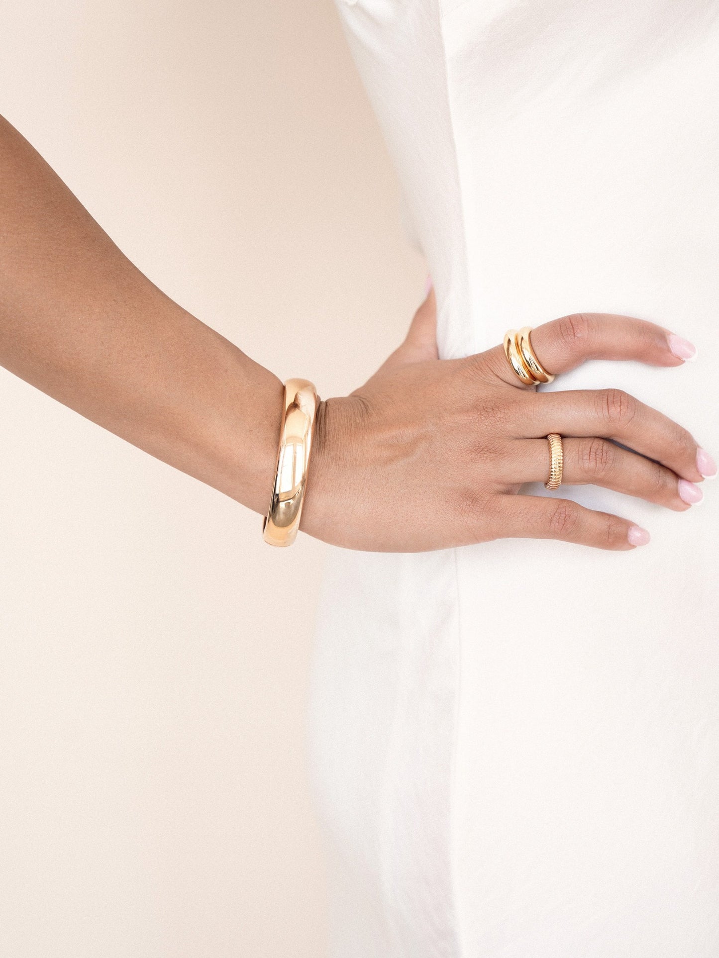 Liquid Love Cuff in gold on model 2