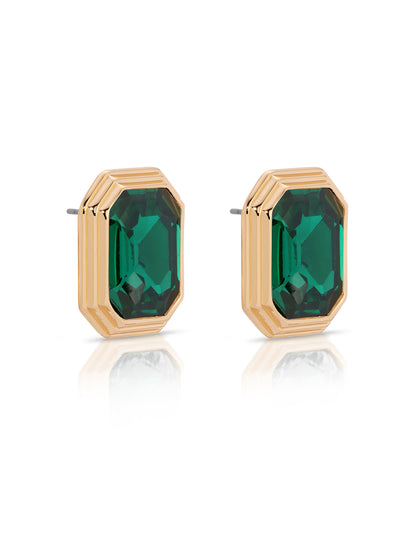 Emerald Deco Earrings on model side