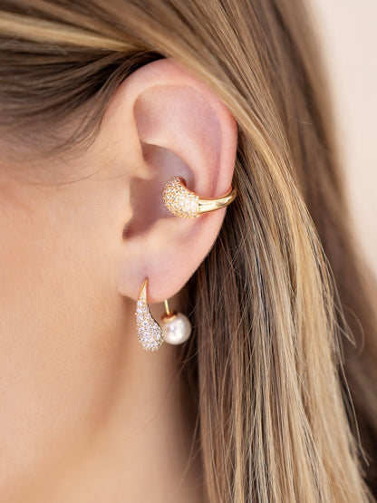 Hooked Pavé and Pearl Earrings on model