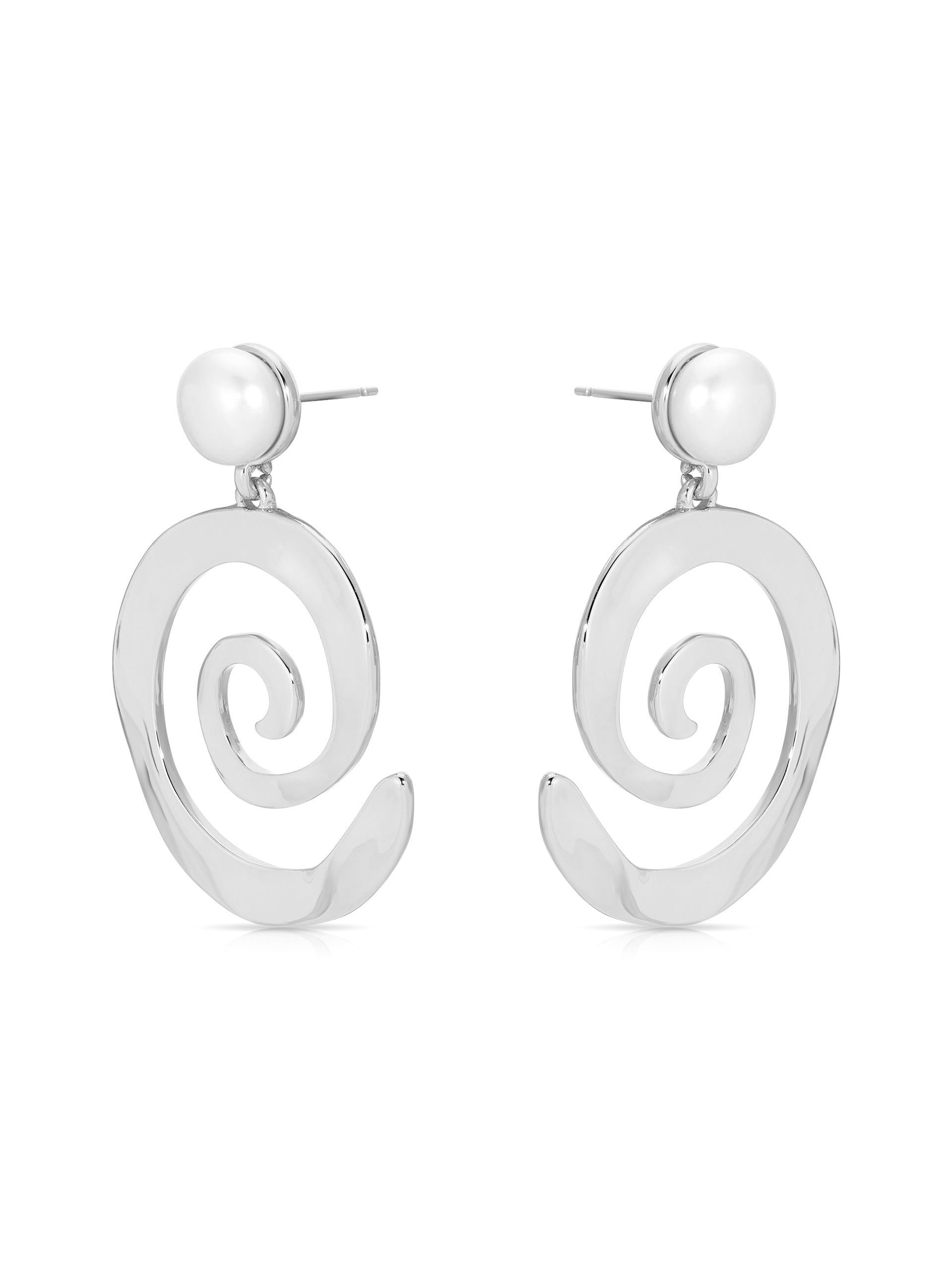 Aura Swirl Pearl Earrings silver