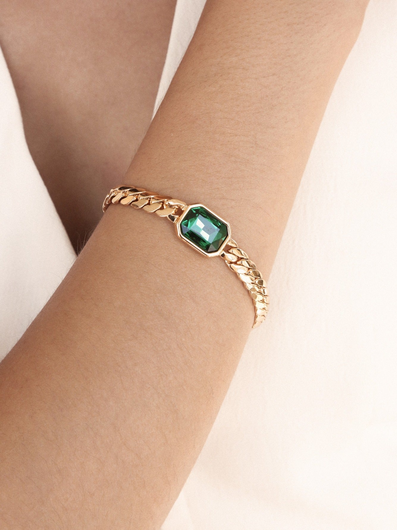 Emerald Deco Bracelet on model