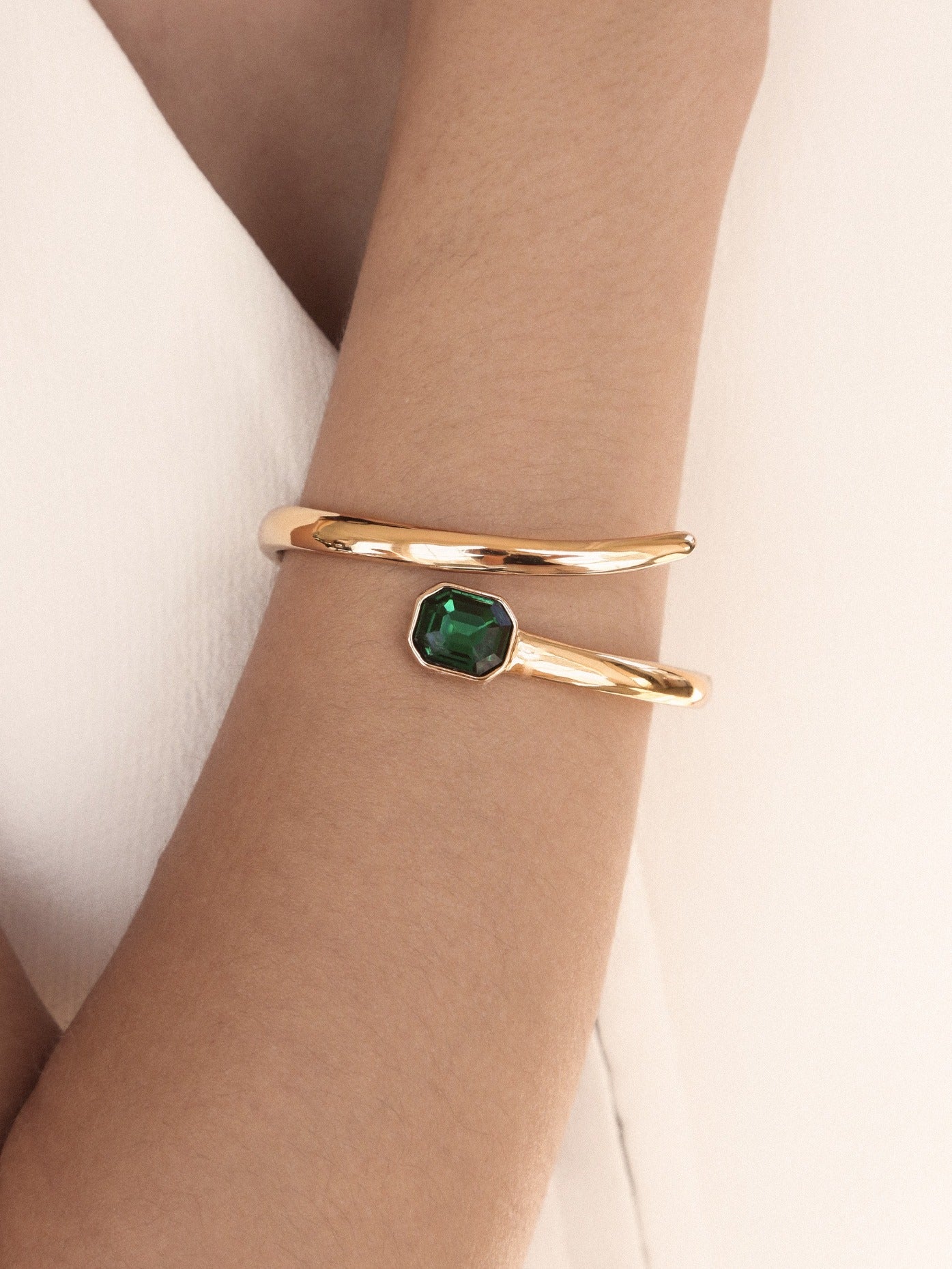 Emerald Deco Wrap Cuff on model 2