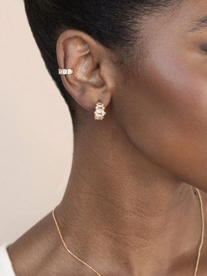 Diamond Shine Mini Hoop Earrings on model 2