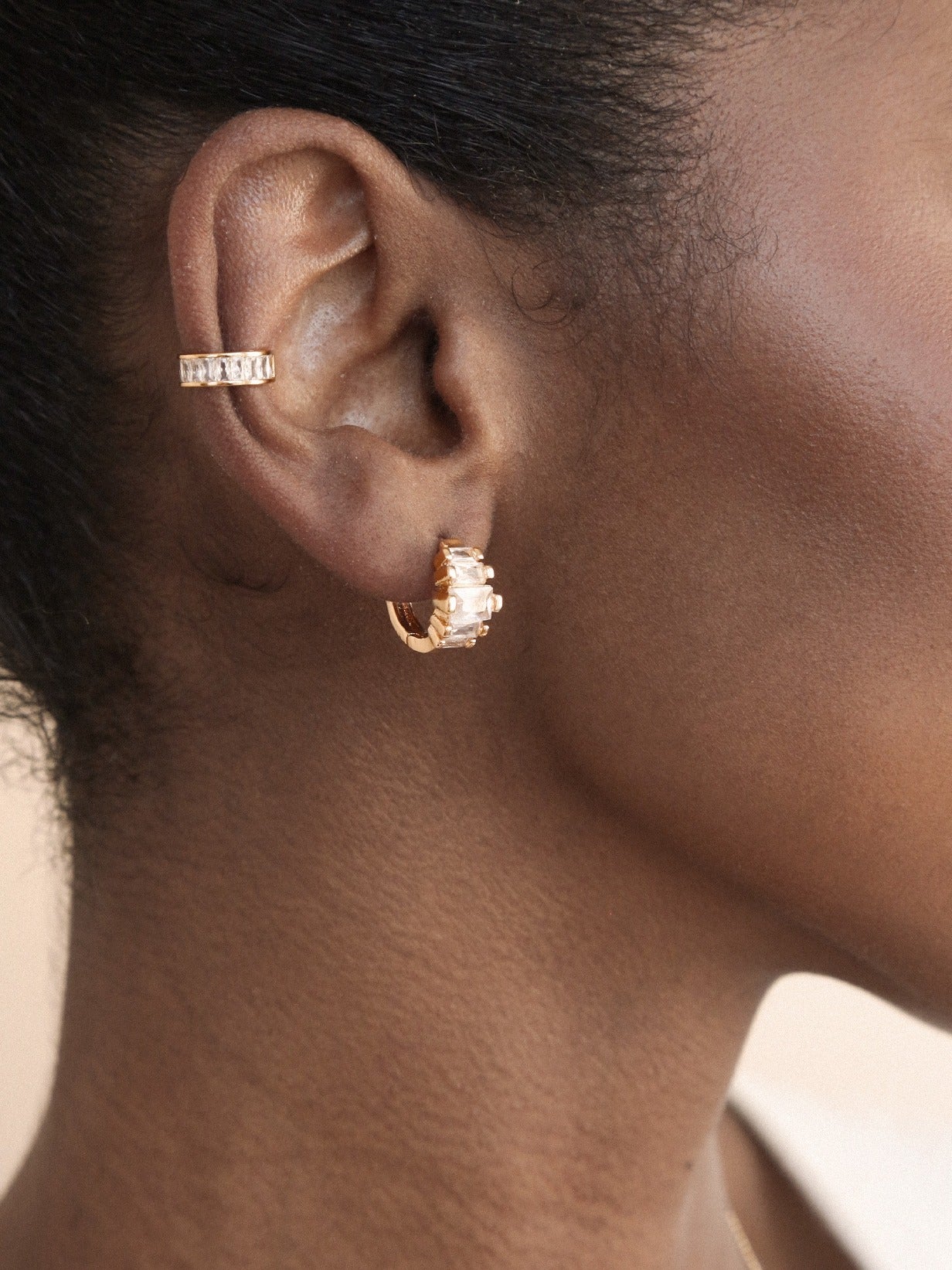 Diamond Shine Mini Hoop Earrings on model