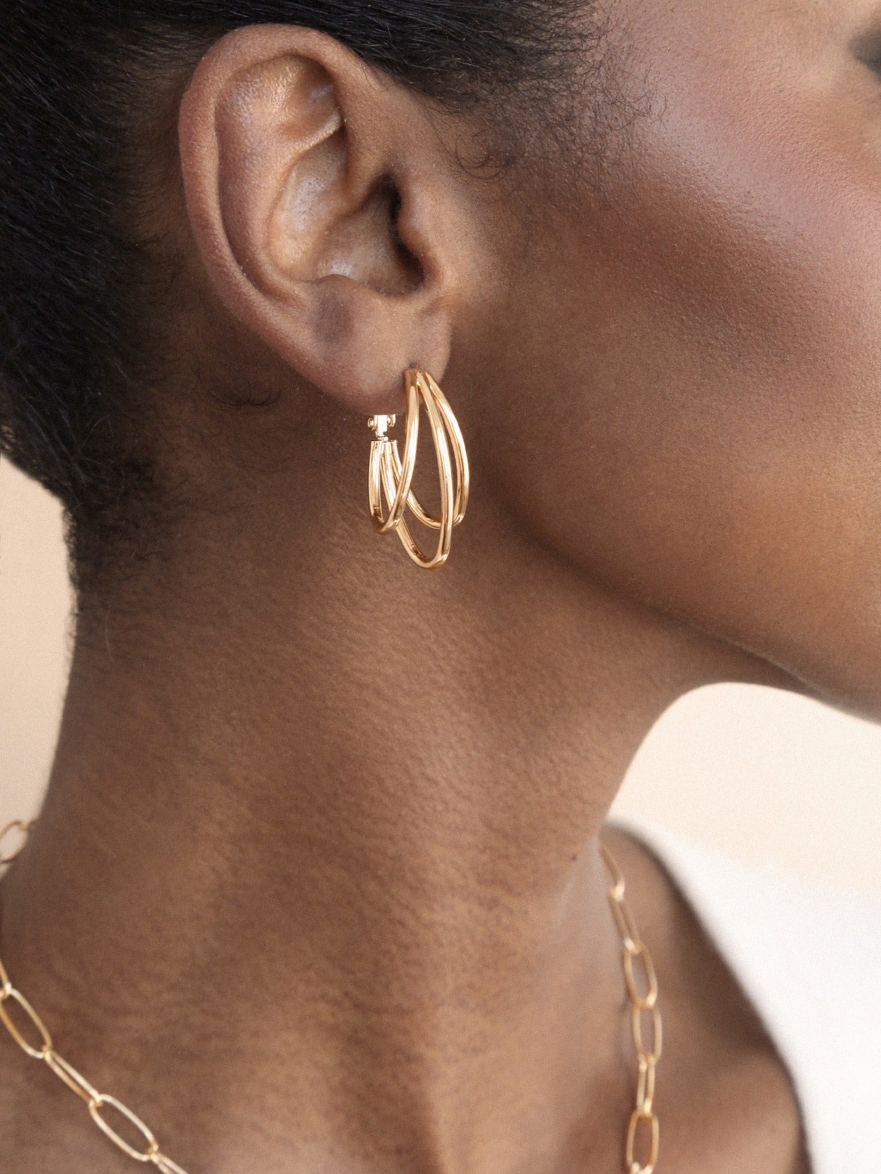 Helena Hoop Earrings on model