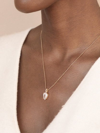 Thin and Delicate Crystal Pendant Necklace on model