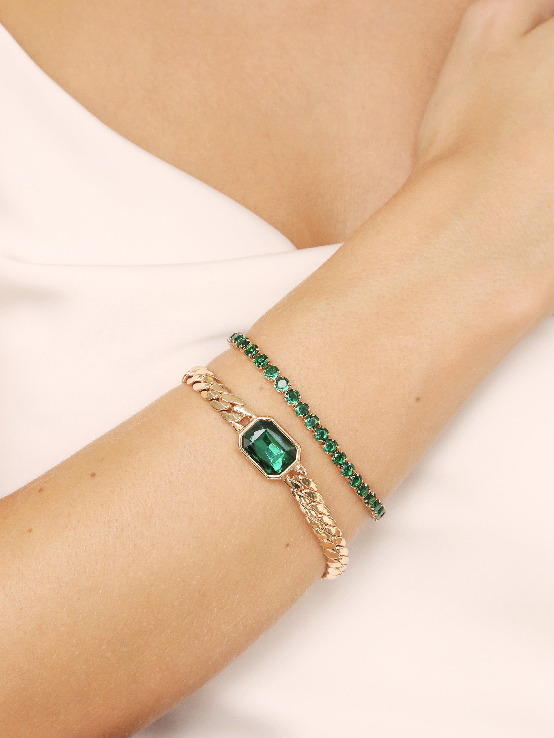 Emerald Deco Bracelet on model 2