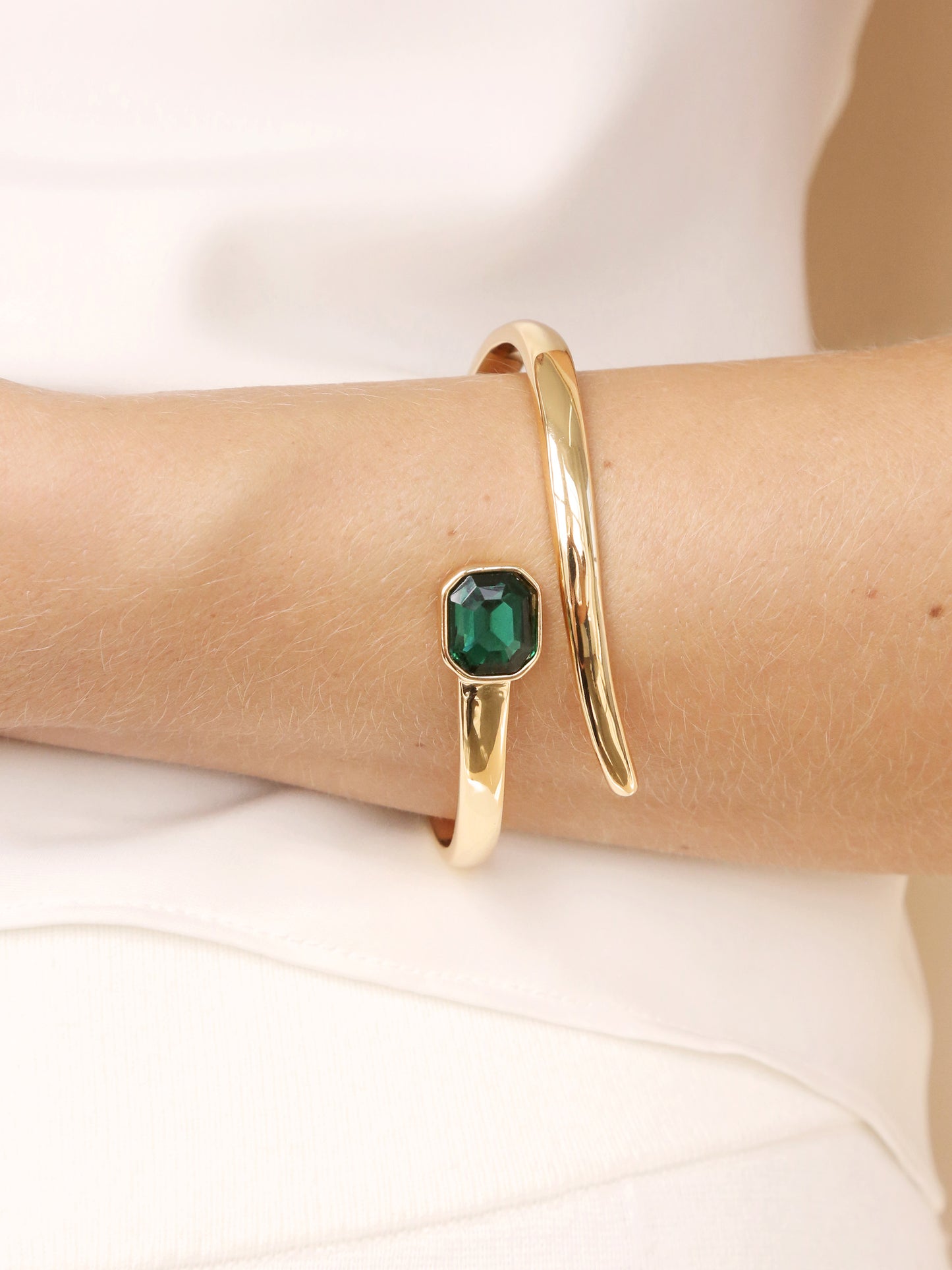 Emerald Deco Wrap Cuff on model