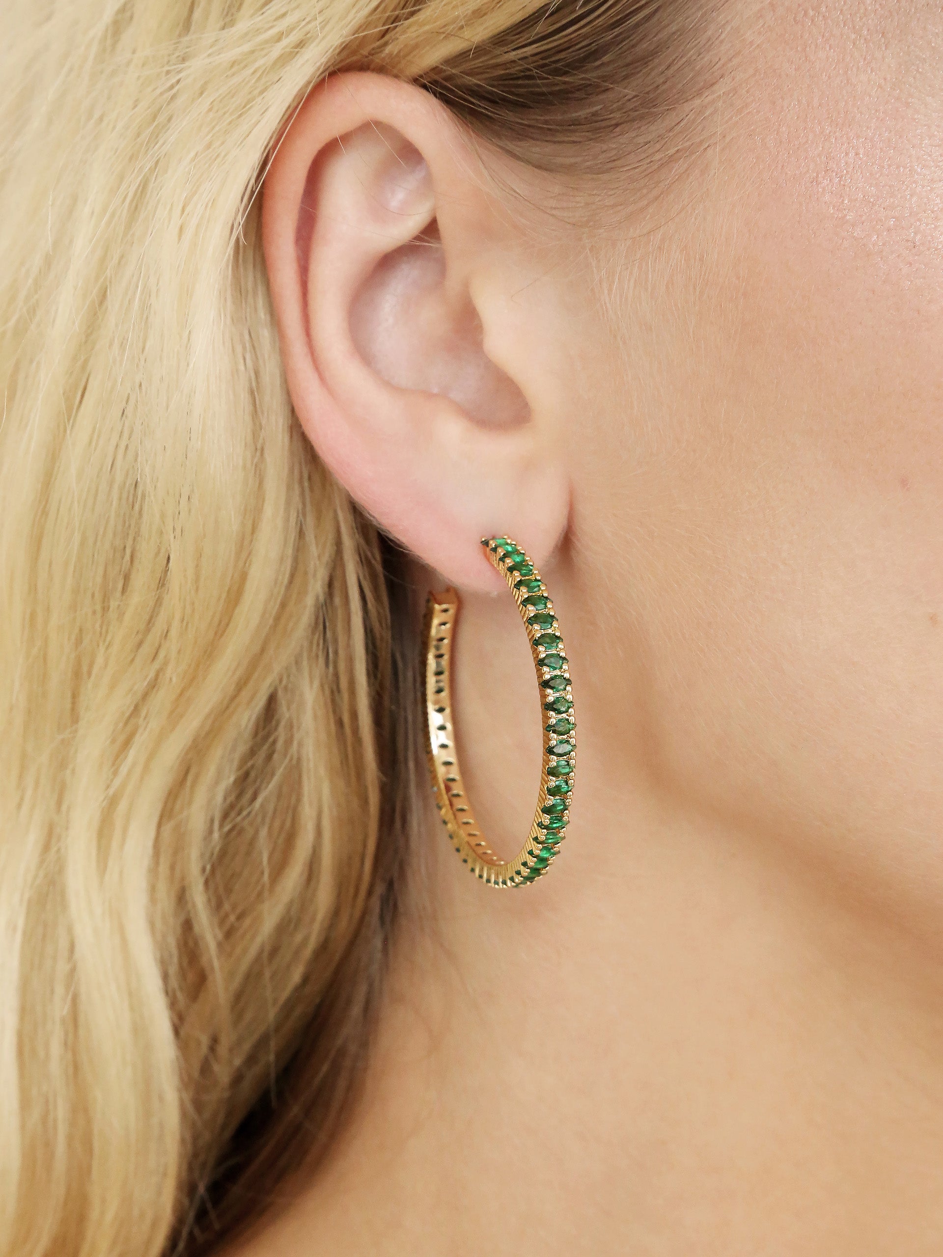 Emerald Marquise Hoops on model