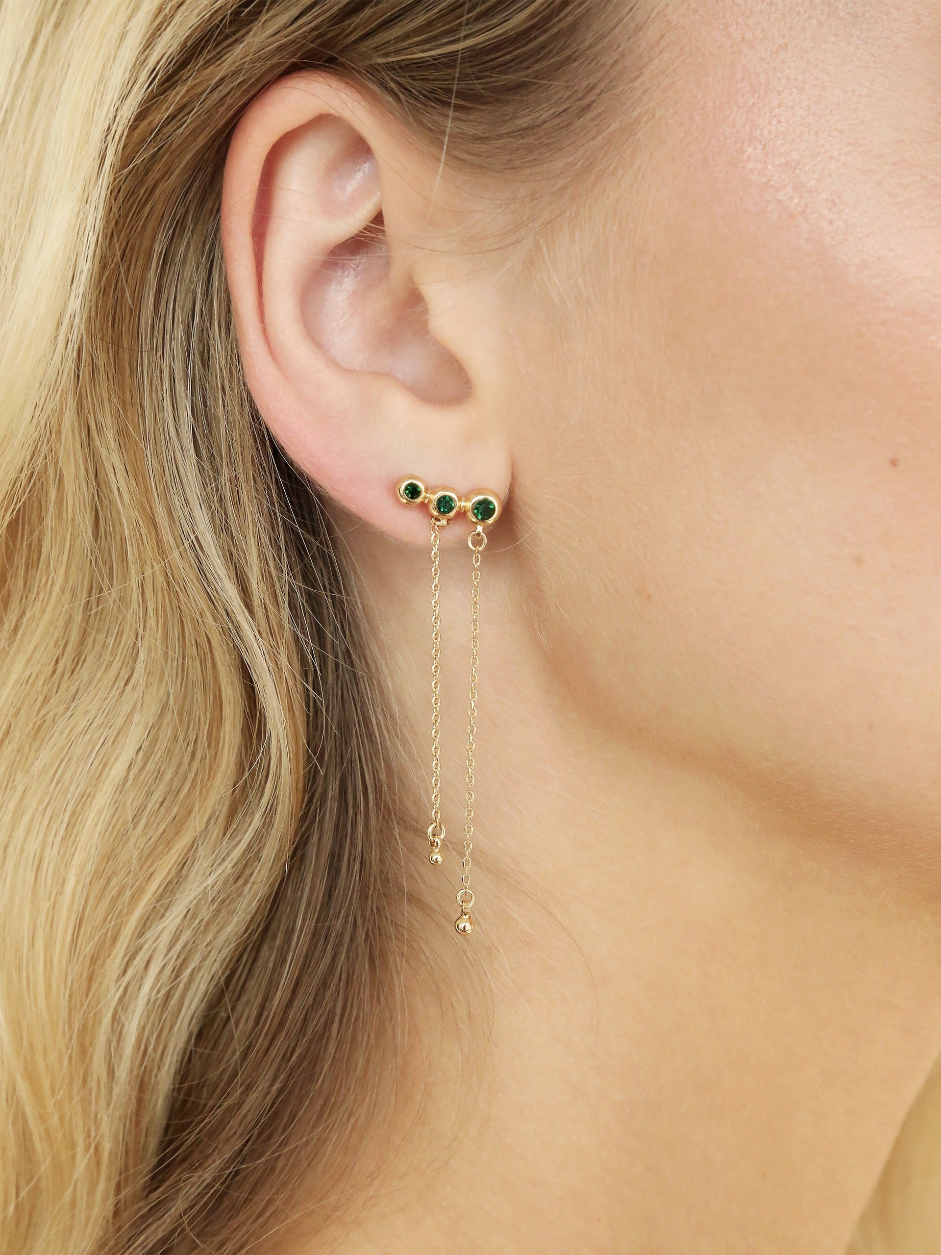 Emerald City Waterfall Earrings on model 2