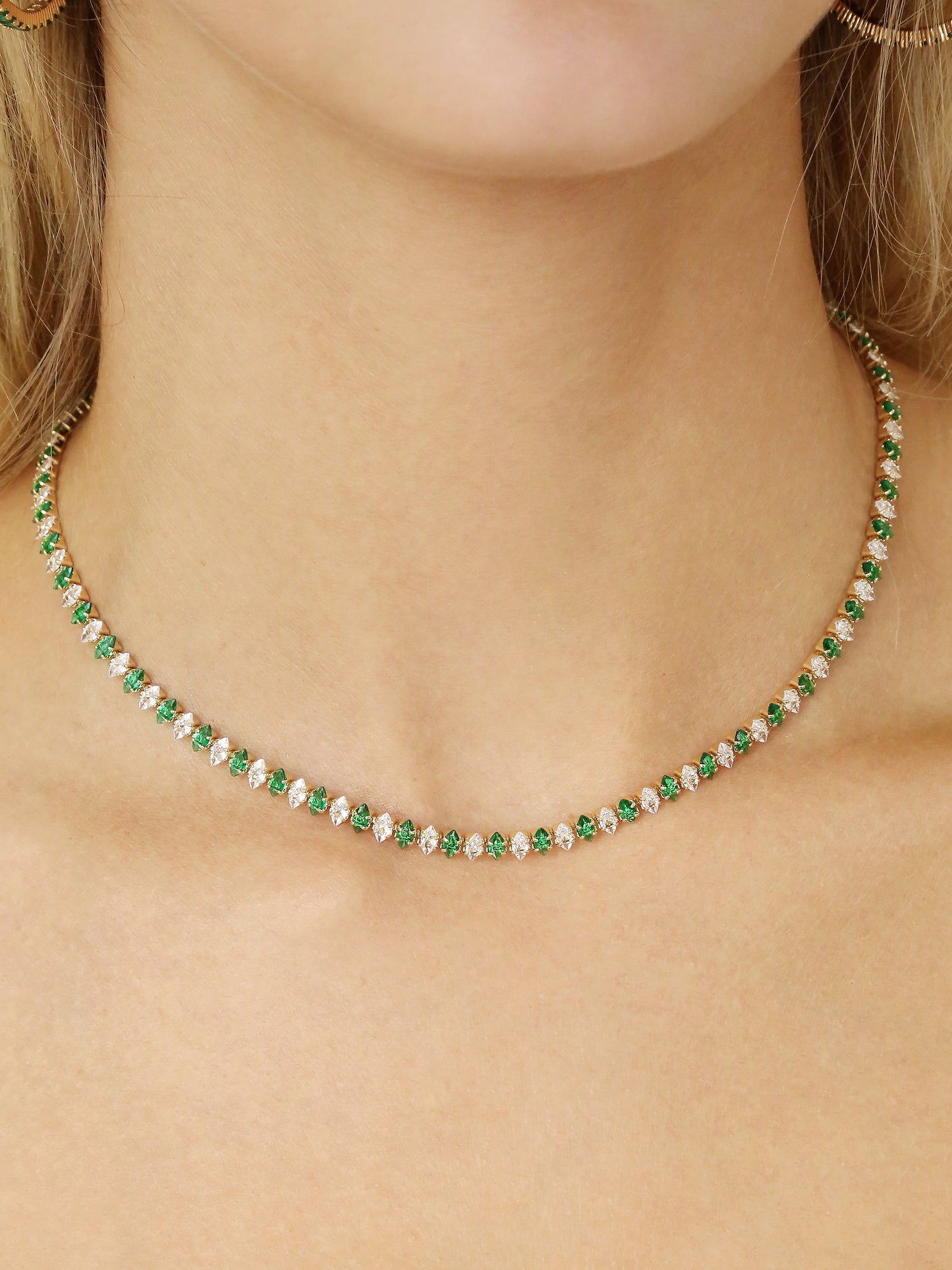 Emerald Marquise Necklace on model