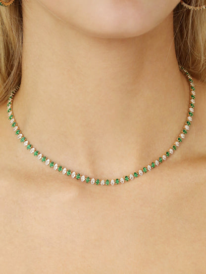 Emerald Marquise Necklace on model