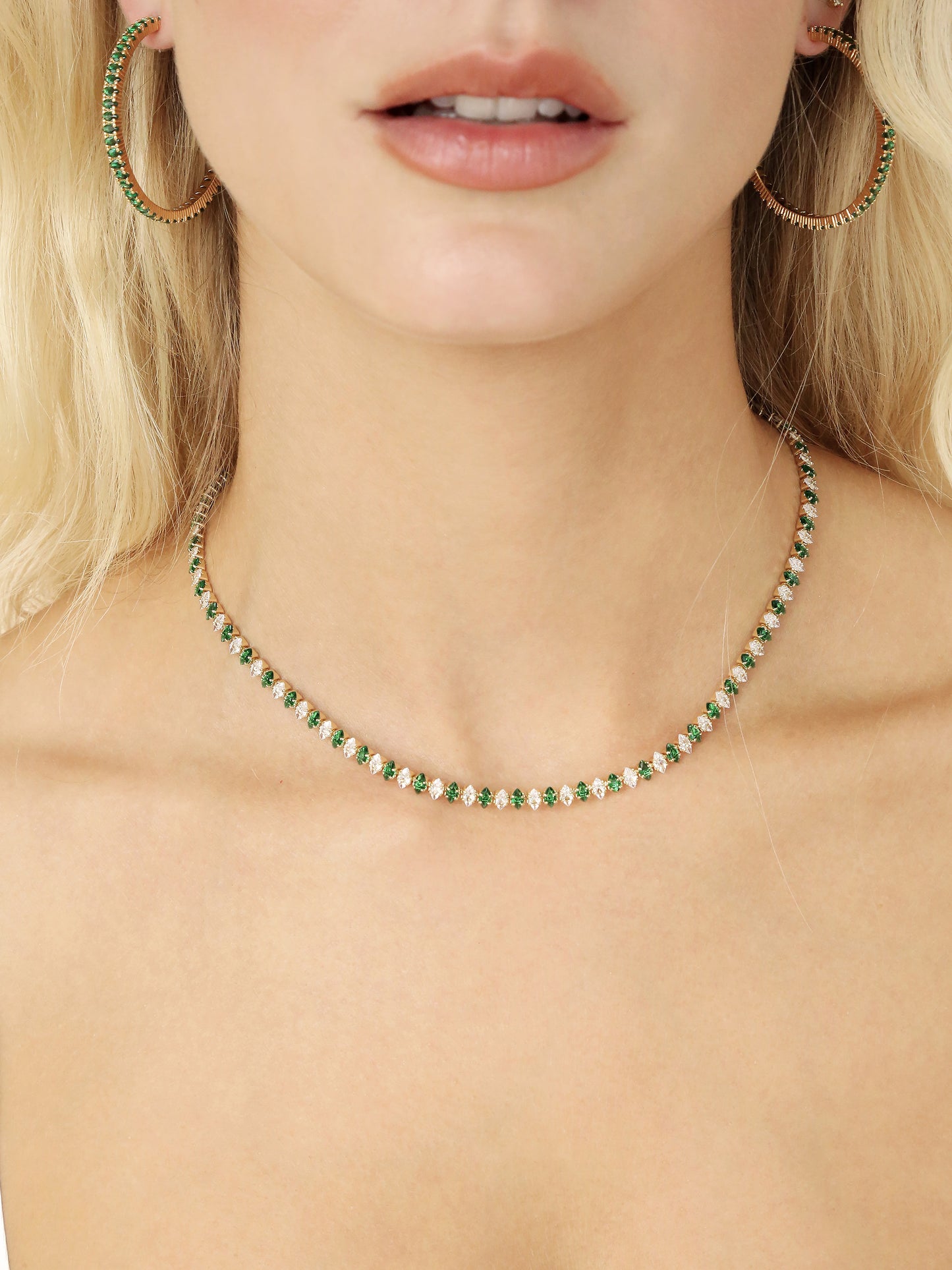 Emerald Marquise Necklace on model 3