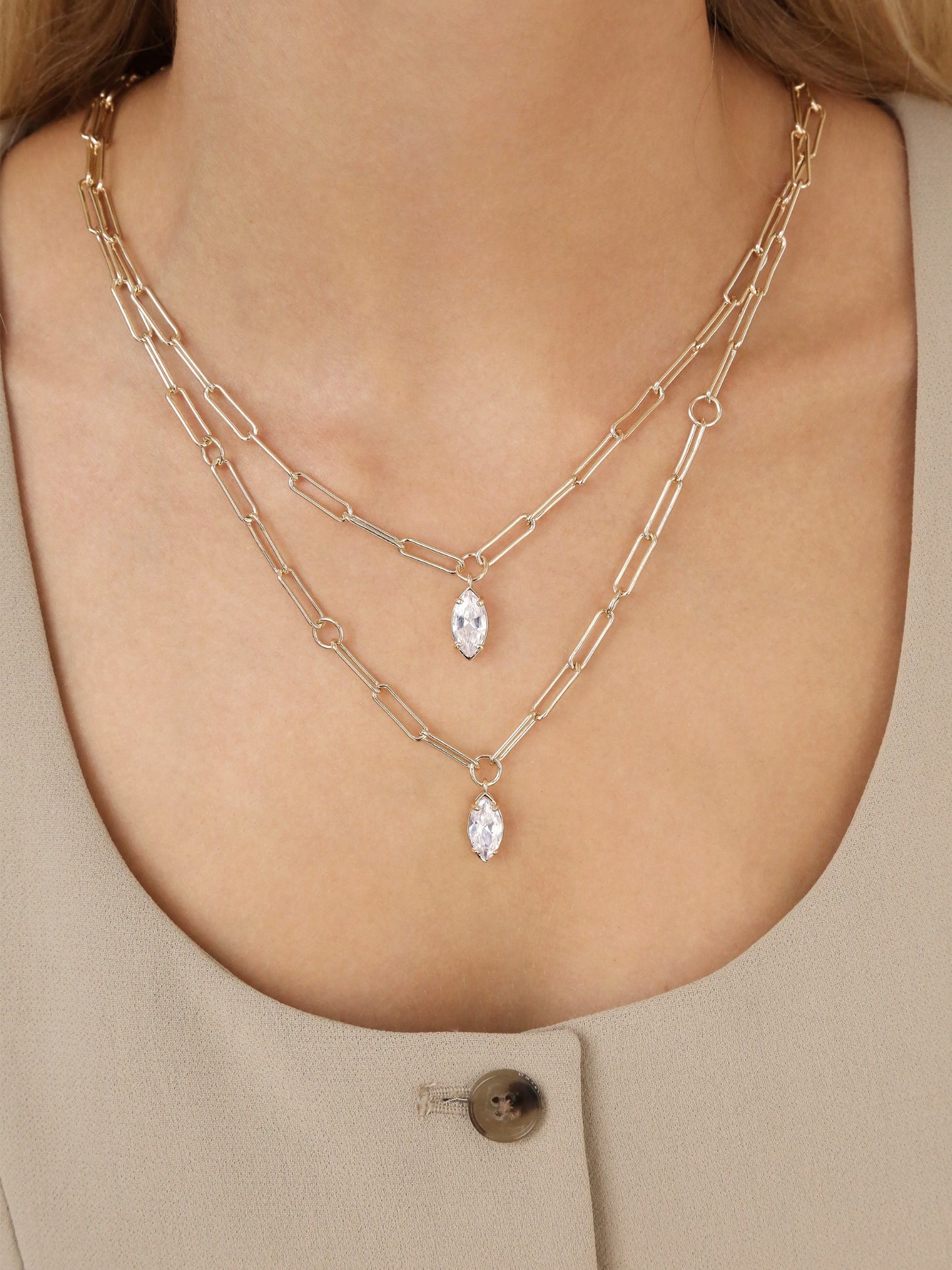 Double Layered Crystal Pendant Necklace