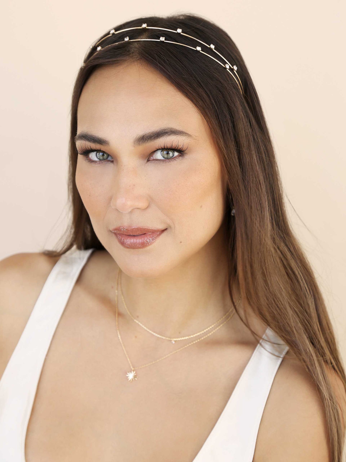 Delicate Crystal Dotted Gold Headband