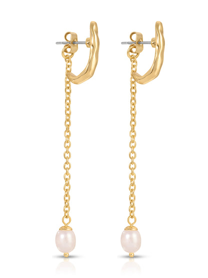 Linear Lux Pearl Drop Earrings gold