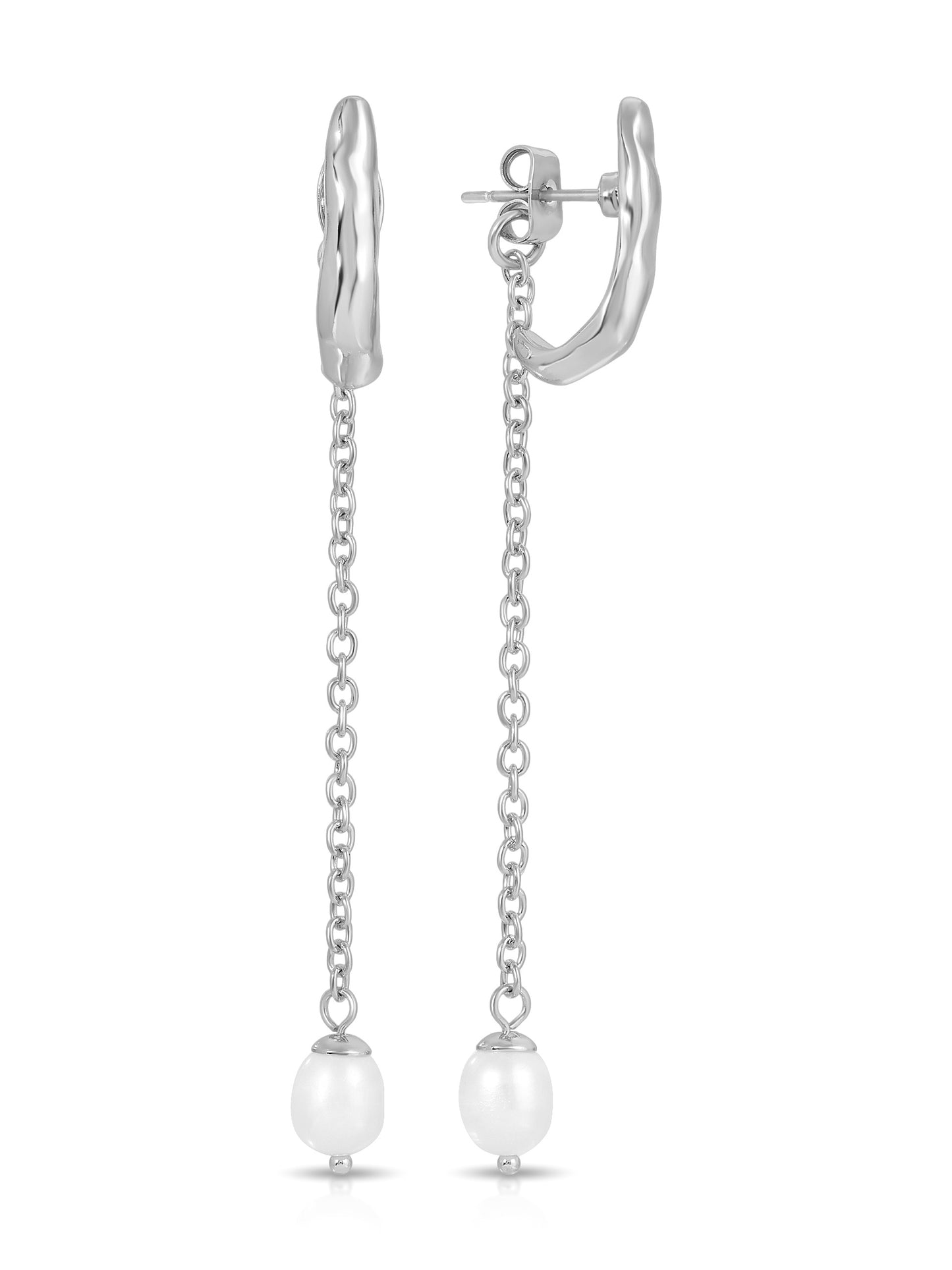 Linear Lux Pearl Drop Earrings silver