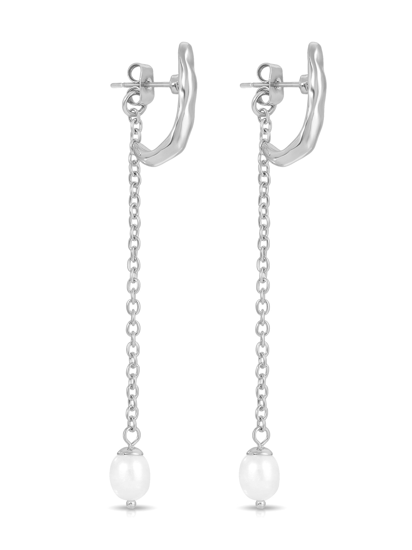 Linear Lux Pearl Drop Earrings silver