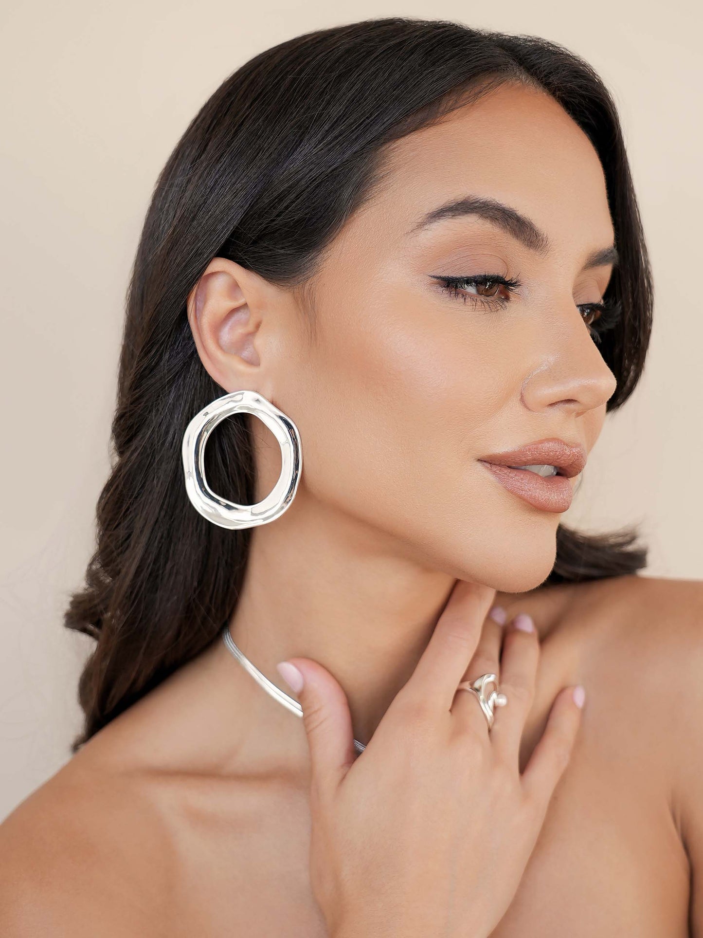 Open Circle Earrings on model 3