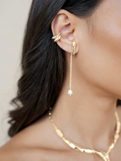 Linear Lux Pearl Drop Earrings on model