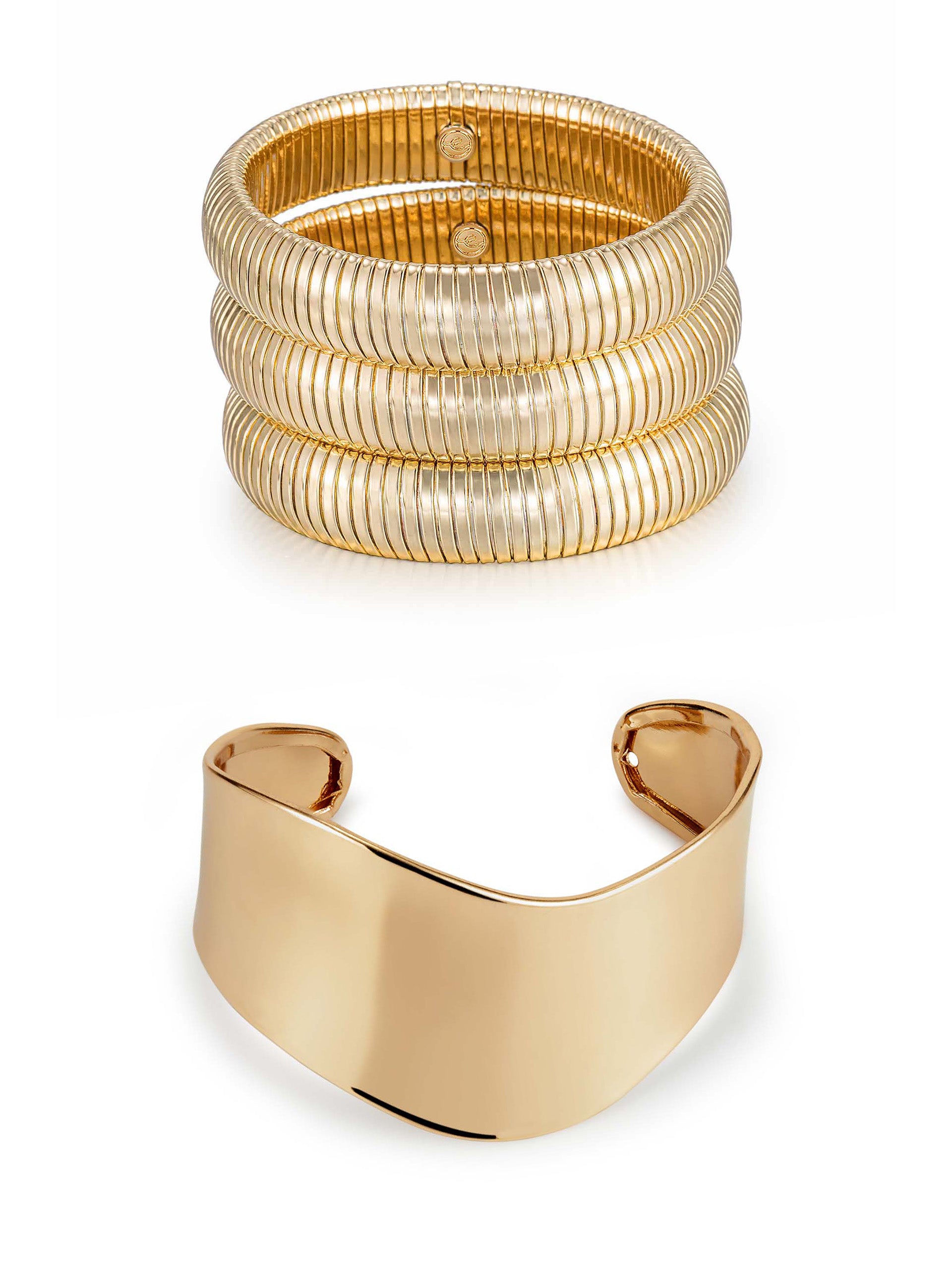 Flex Bracelets and Smooth Cuff Set in gold