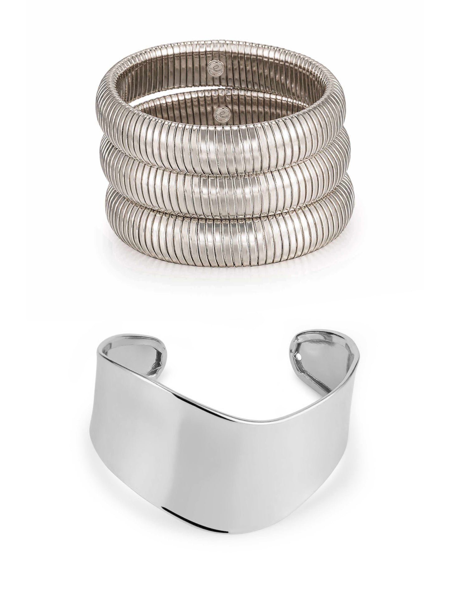 Flex Bracelets and Smooth Cuff Set in rhodium and silver