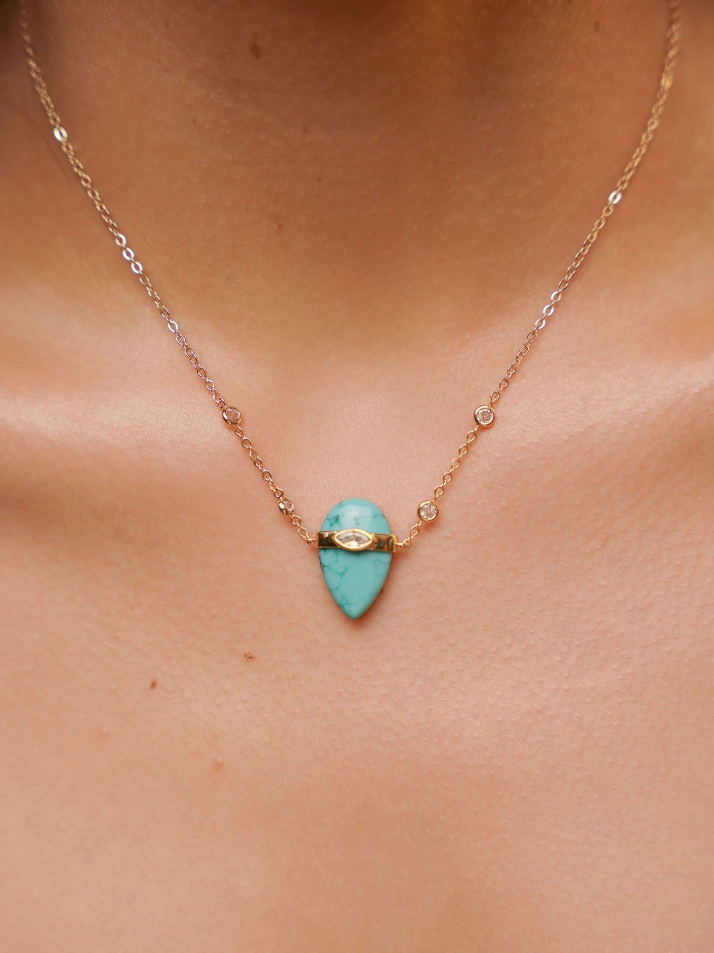 Turquoise Solstice Necklace on model