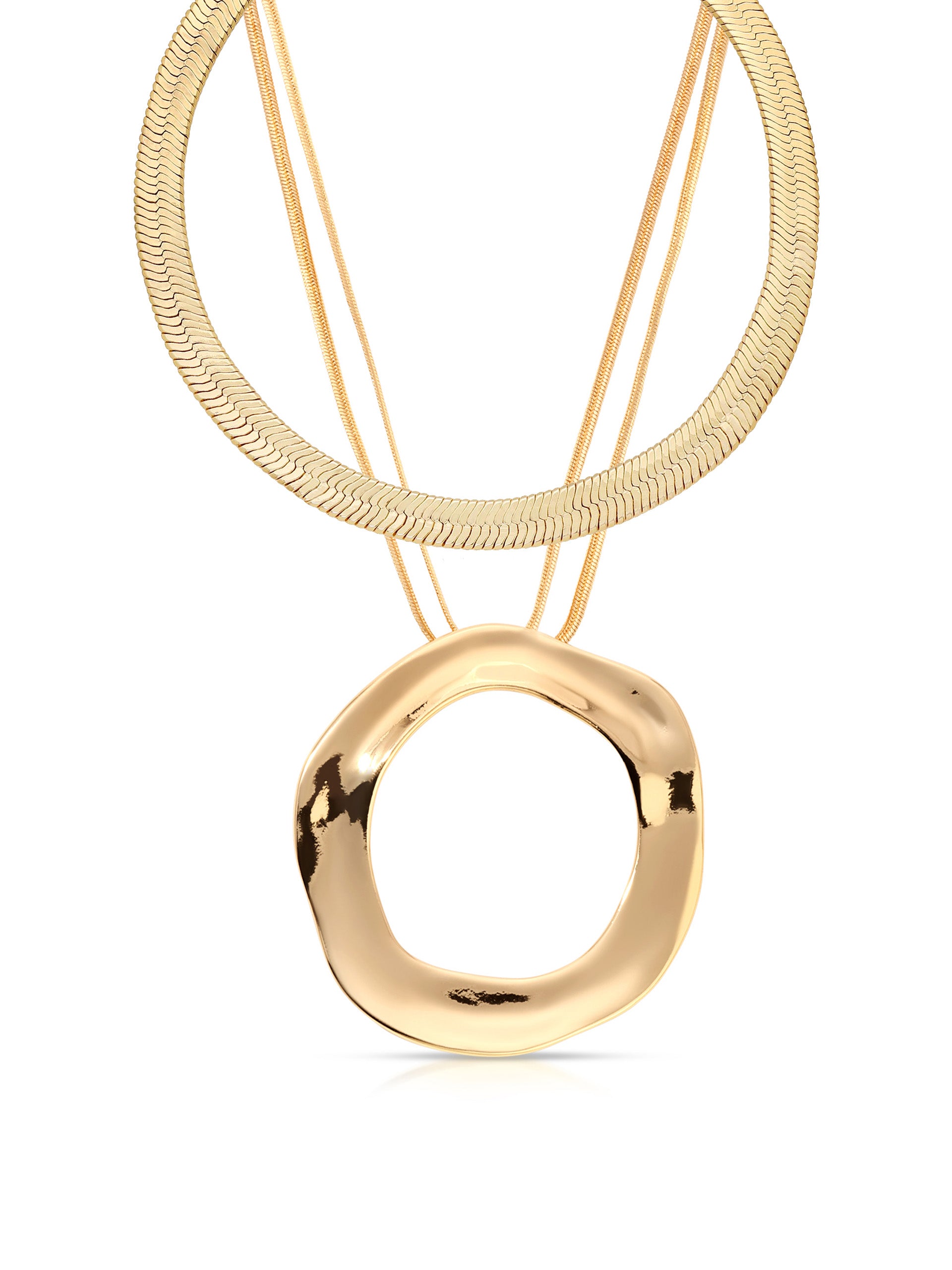 Open Circle Necklace and Herringbone Chain Set