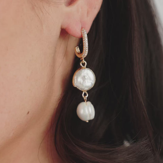 Dangling Freshwater Pearl Huggie Hoop Earrings video