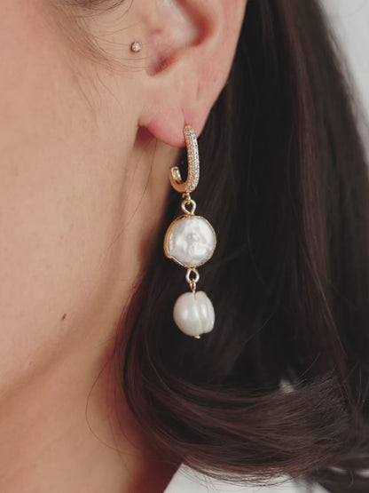 Dangling Freshwater Pearl Huggie Hoop Earrings video