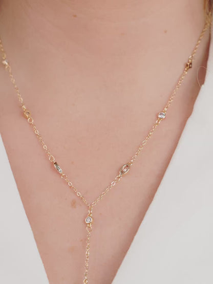 Simple Crystal Dot Lariat Necklace