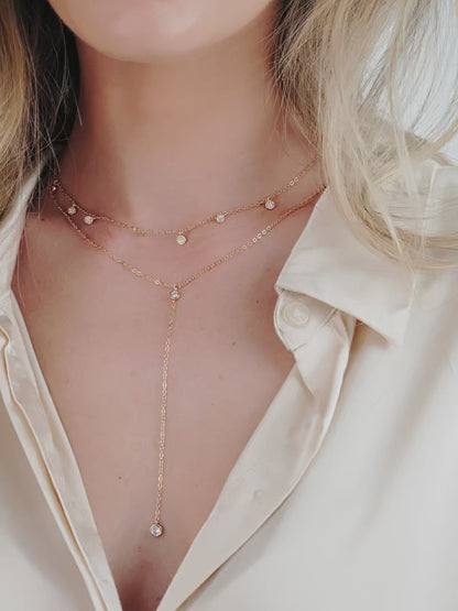 Simplistic Crystal Lariat Necklace Set