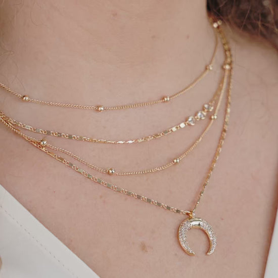 Layered Gold Chain & Crescent Horn Necklace video