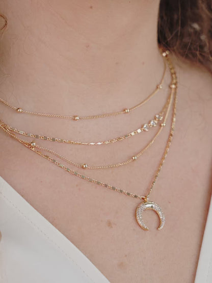 Layered Gold Chain & Crescent Horn Necklace video