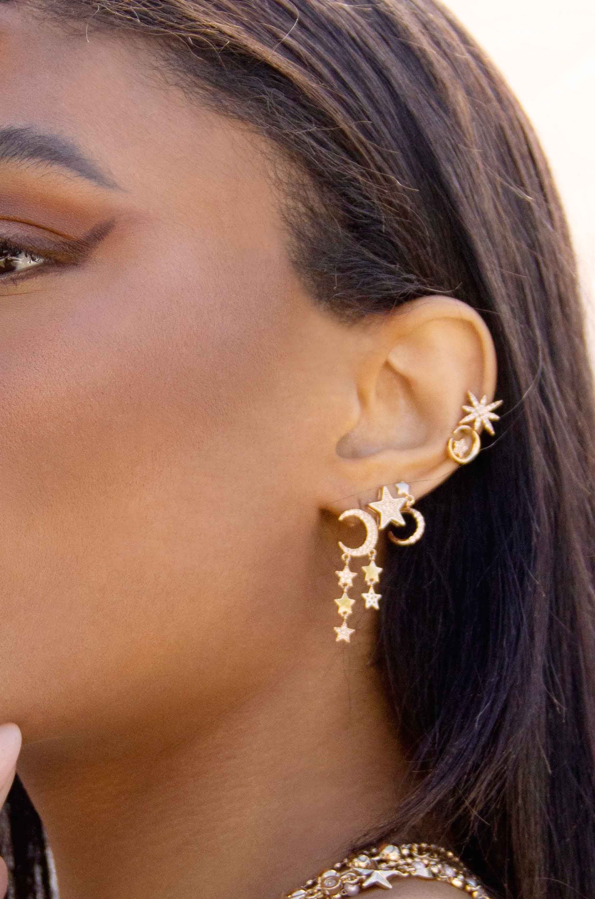 Lunar Shower Crystal Dangle Earrings on model