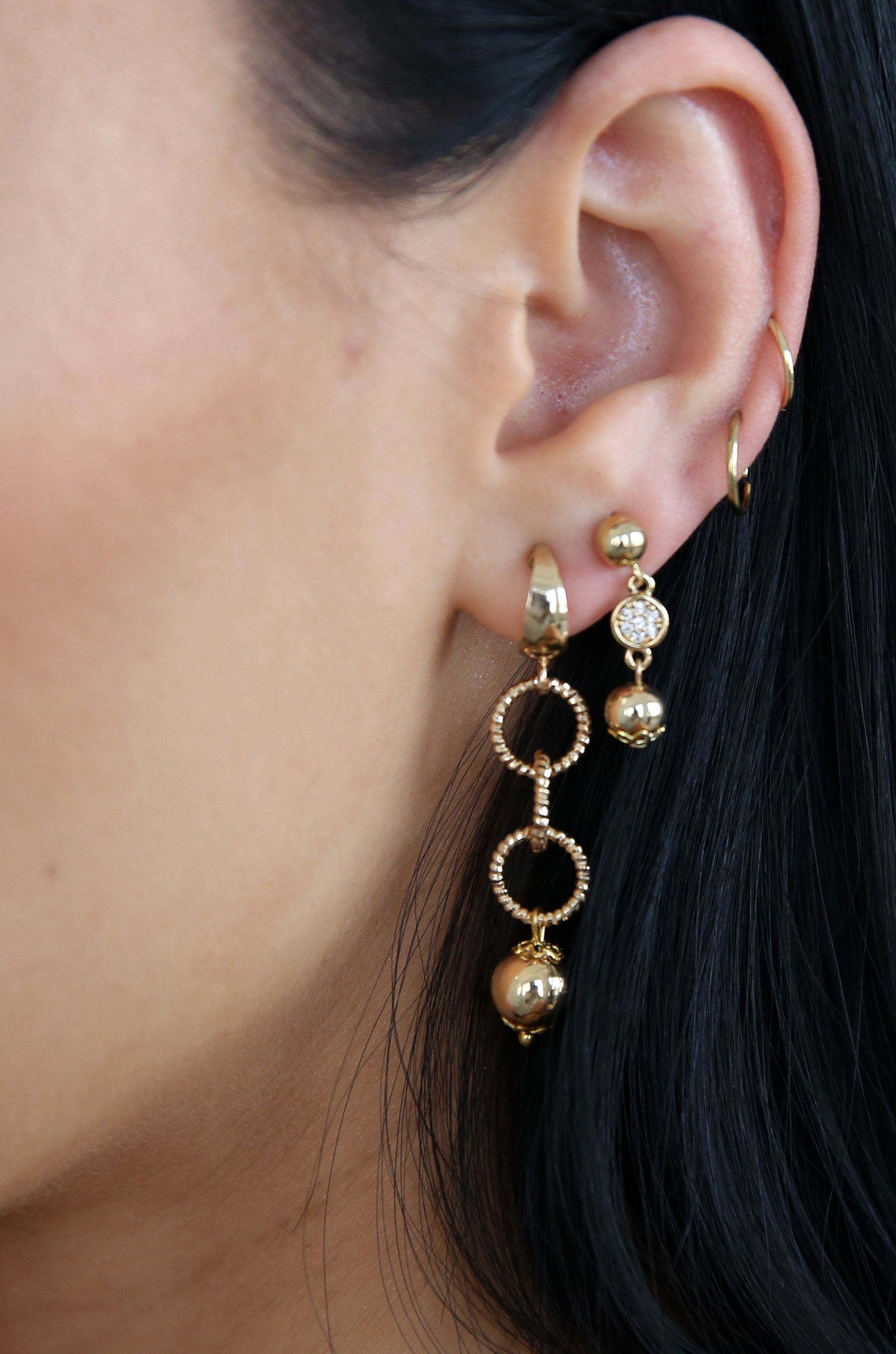 Aaliyah Assorted Rhinestone Hoop Earring Set - Gold