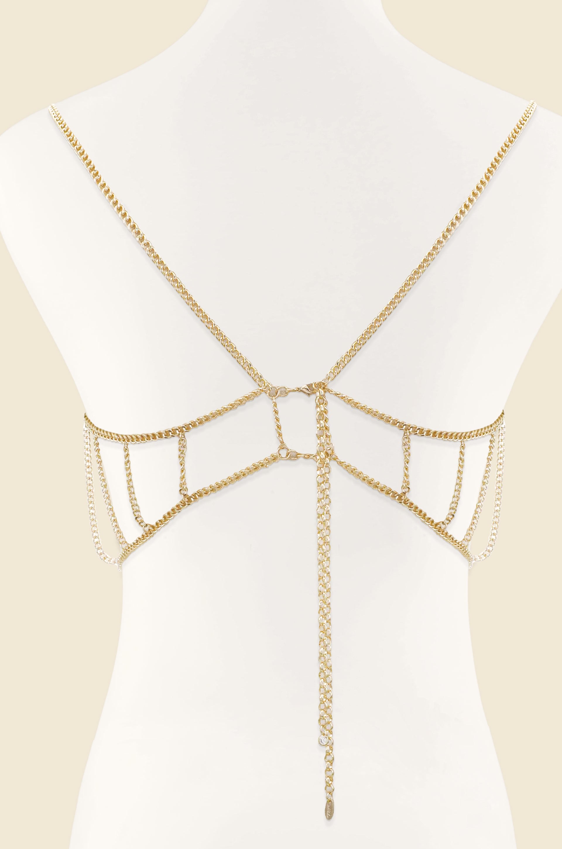 Gold Chain & Spikes Lace Body Chain Jewelry Harness Necklace Choker Goddess